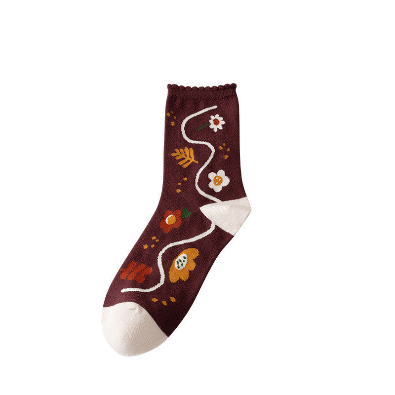 Female Fashion Vintage Lace Mid-calf Socks