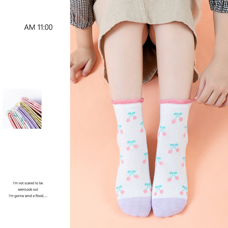 Children's Socks French Plaid Strawberry Cute Cartoon
