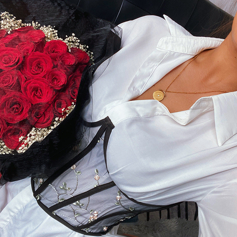 Mesh Embroidered Bouquet Waist Slim Fit Belt Girdle