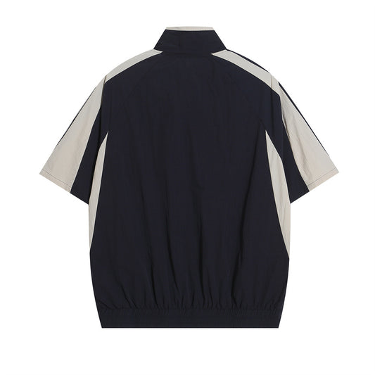Fashion Contrast Stitching Short Sleeves Shirt Men