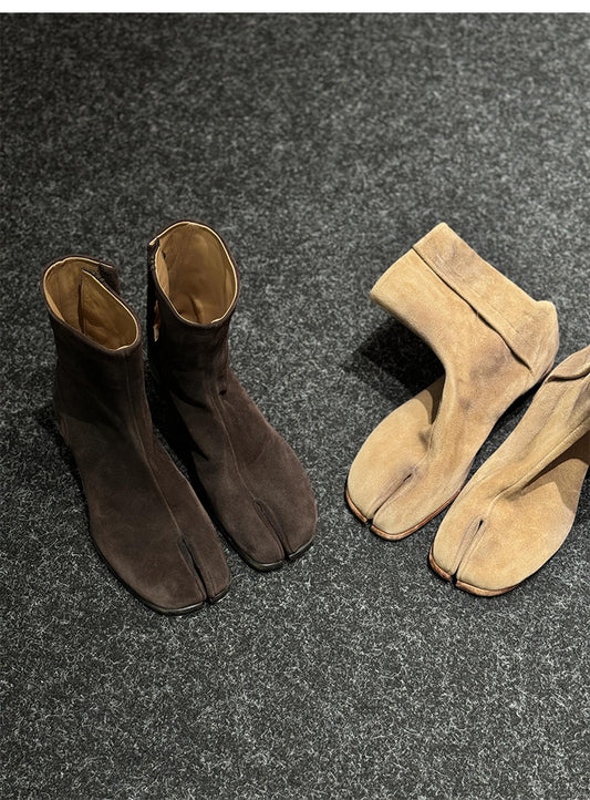 Genuine Leather Split Toe Cowboy Pleated Knight Boots