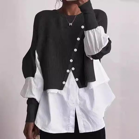 Autumn And Winter Pullover Women's Stitching Shirt Fake Two-piece Fashion