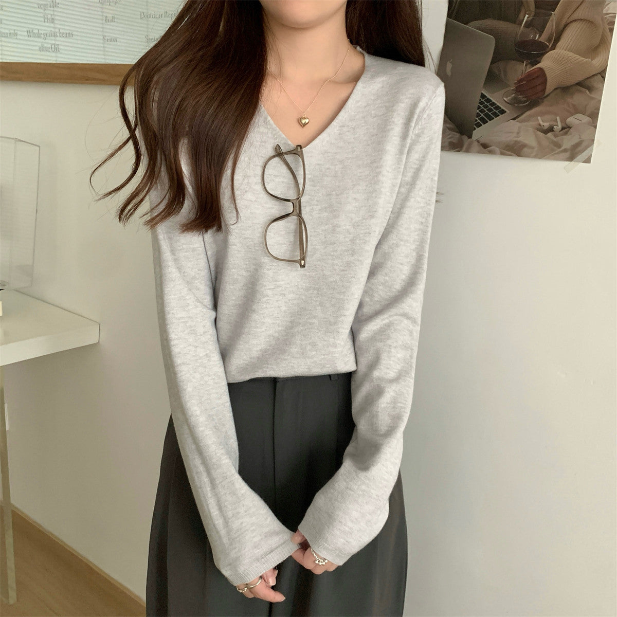 Loose Vneck Soft Cozy Sweater For Layering