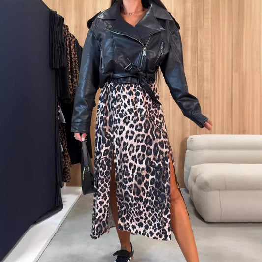 Fashion High Waist Slit Printed Skirt Women's Clothing