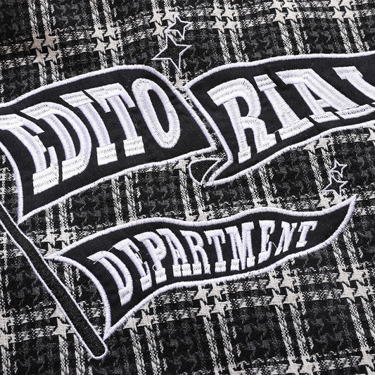 Letter Embroidery Men's Street Lapel Long Sleeve Shirt Autumn Loose Fine Plaid Shirt