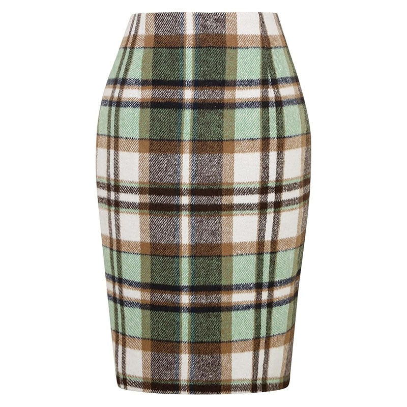Pencil Plaid High-waist Tight Hip-hugging Midi Skirt