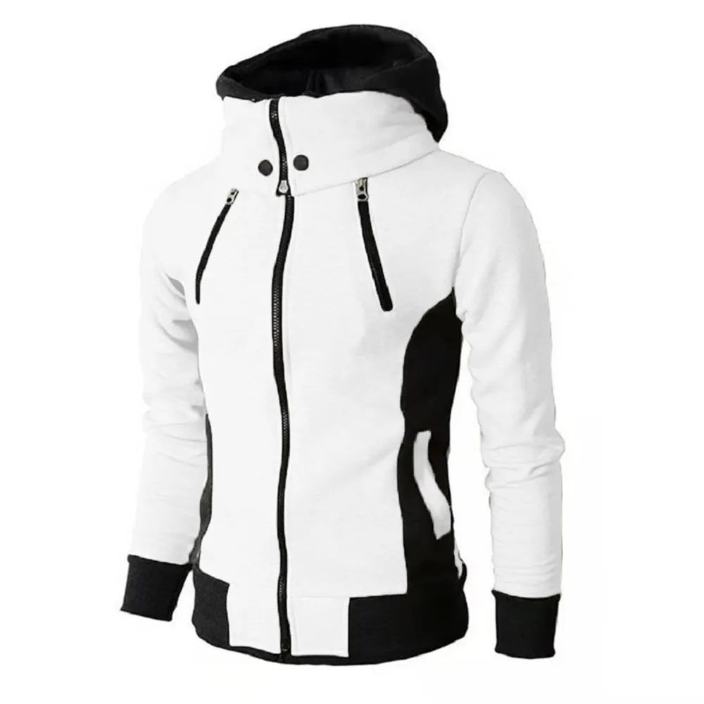 Men'S Zip up Hooded Jacket Fake Two Piece Sports Cardigan Casual Slim Sweatshirt Jacket