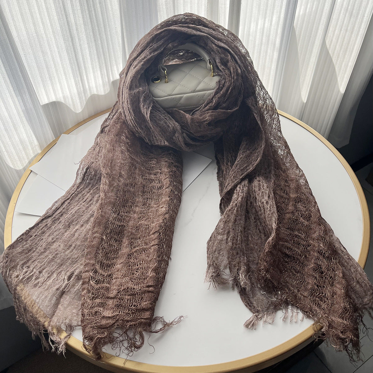 Solid Color Linen Scarf Retro Style Tassel Shawl For Women