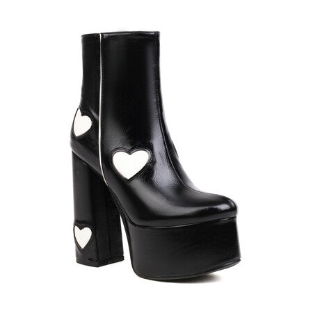 Plus Size Platform Women's Boots Heart-shaped Color Block High Heels