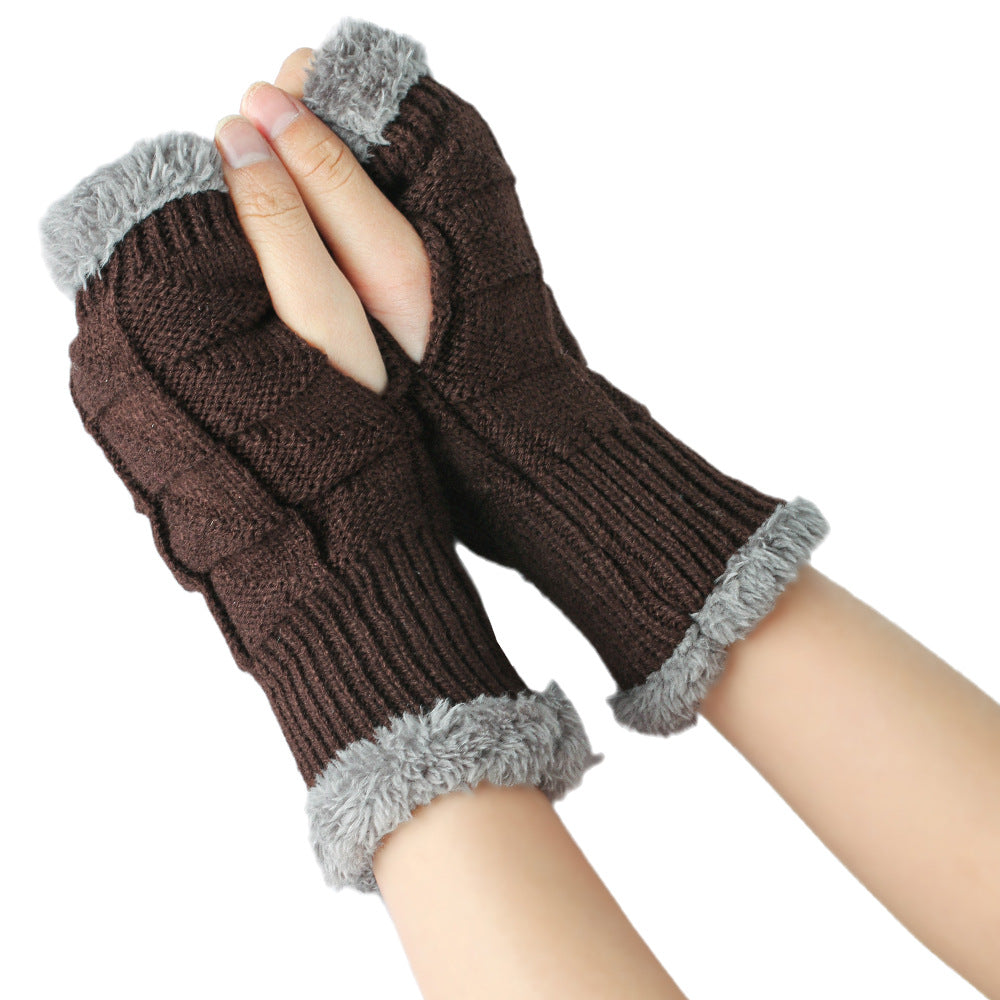 Plush Gloves Knitted Wool Women's Warmth