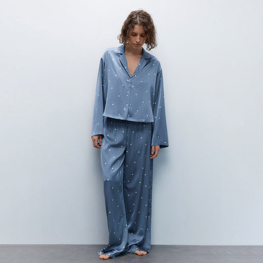Relaxed-fit Casual Blue Heart-print Pajama Set 2 Pieces