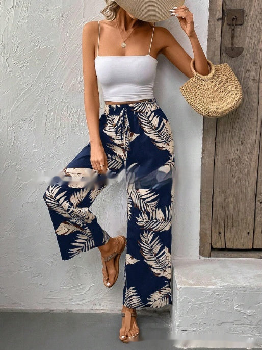 New Women's Trousers Elastic Waistband Straight High Waist
