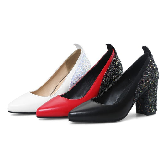 Women's shallow mouth thick heel low-top shoes