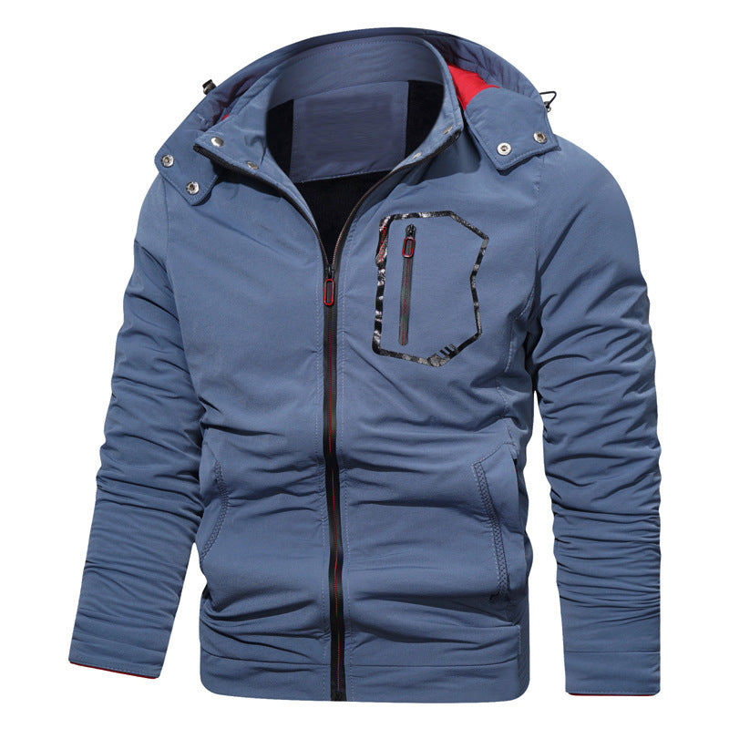 Hooded Men's Casual Coat Slim Solid Zipper Jacket