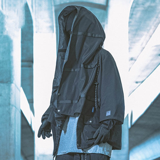 Autumn And Winter Personality Color Blocking Retro Hooded Jacket Men