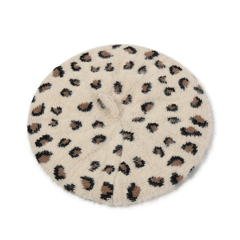 Plush Fleece Warm New Leopard Knitted Beret Women