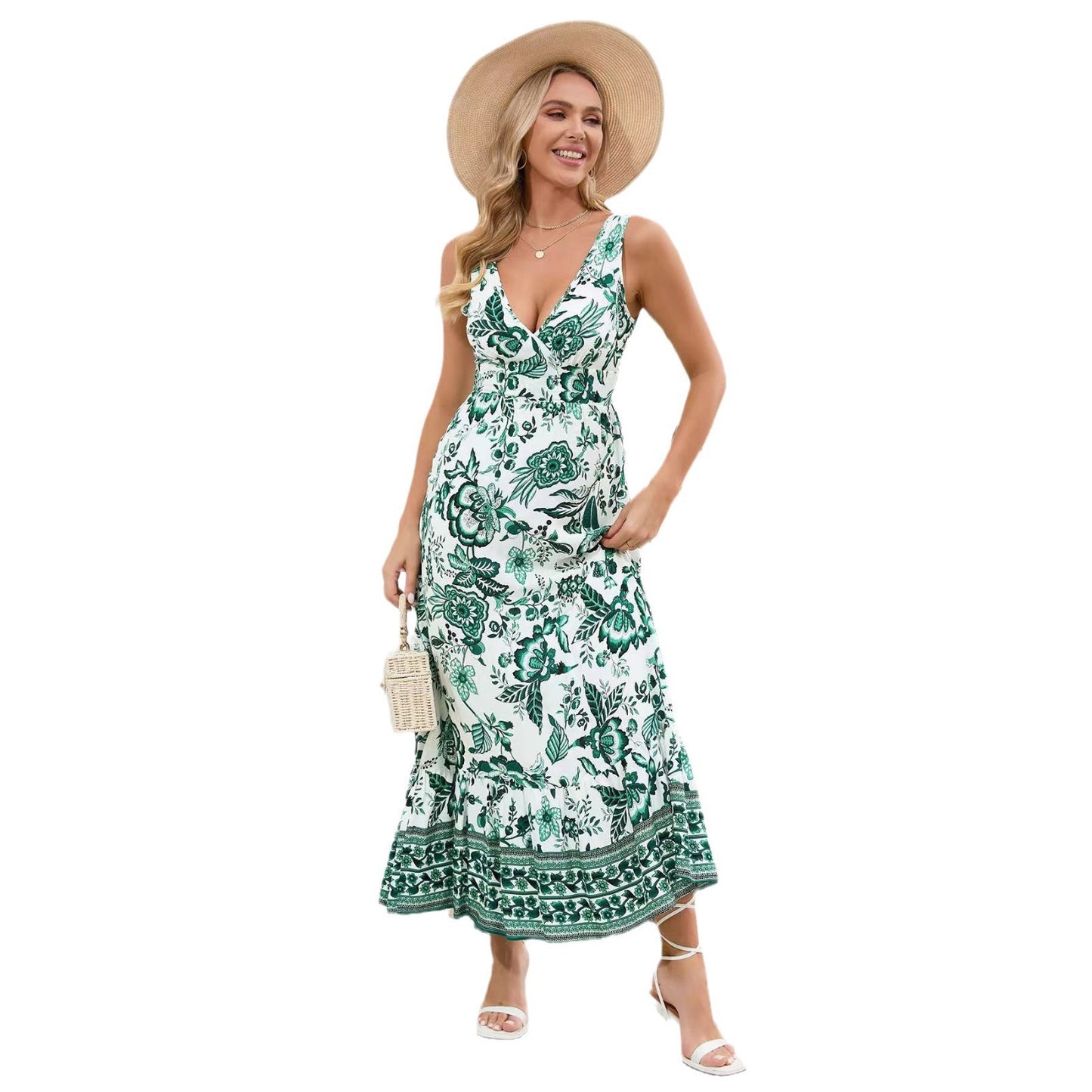Summer European And American Womens Floral-print Dress