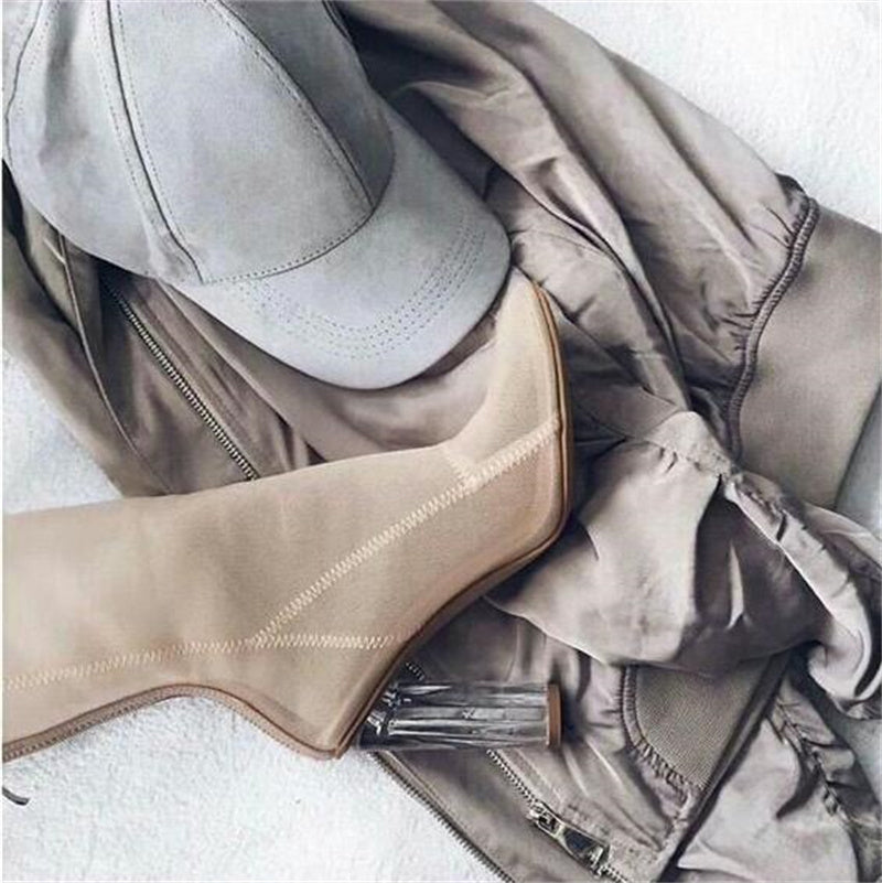Women's Thick High-heeled Transparent Mesh Pointed Sandals