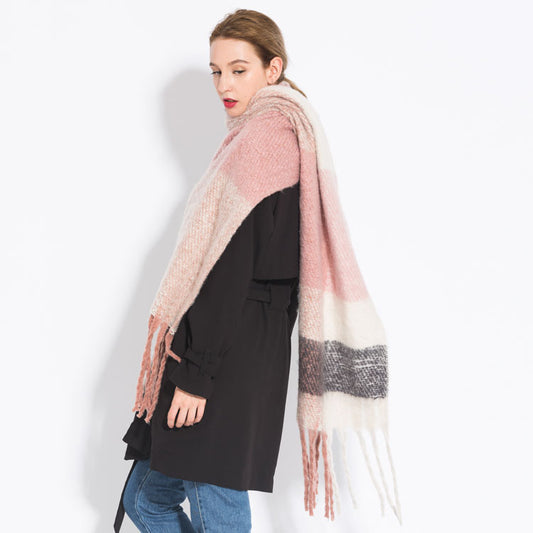 Check print fringed cashmere scarf