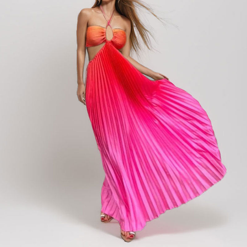 Womens New Spring Gradient Color Dress