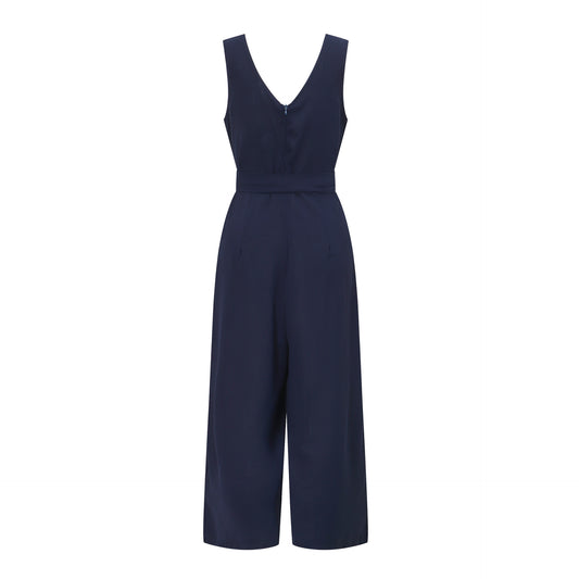 V-neck halter buttons with belt jumpsuit