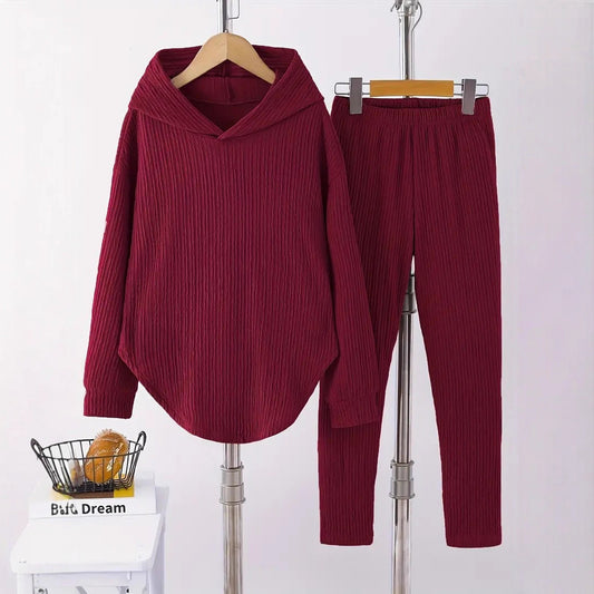 Casual Women's Long Sleeve Hooded Sweatshirt And Pants Two-Piece Set