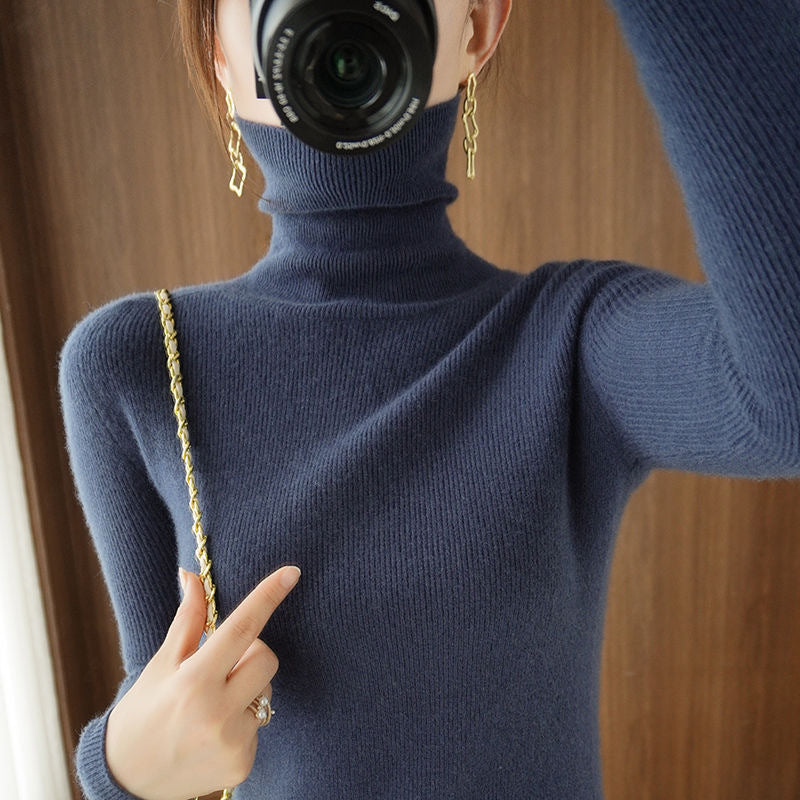 Slim Fit Turtleneck Base Thick Sweater For Women