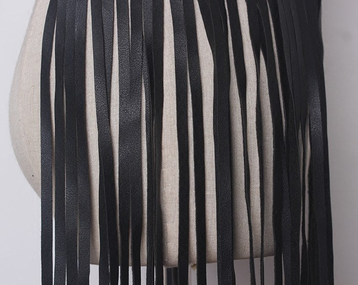 Punk Style Long Fringed Skirt Women's Studded Elastic Black Belt