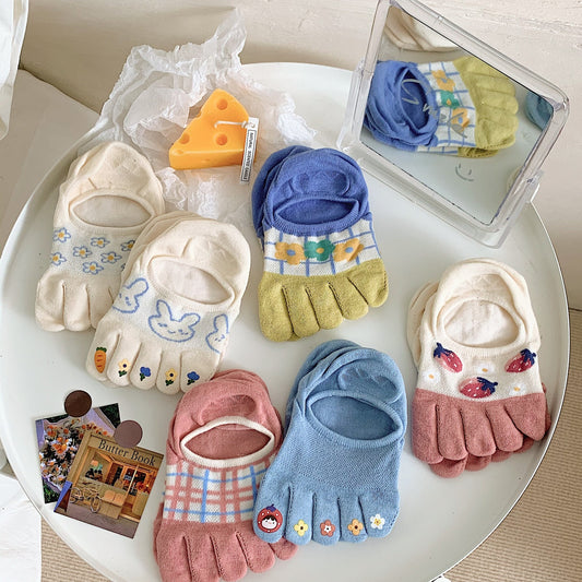 New Cute Cartoon Non-slip Breathable Five-toed Socks
