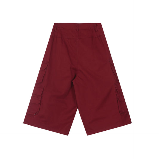 American Retro Red Overalls Denim Cropped Pants