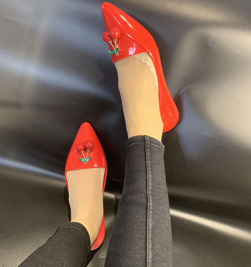 Fashion Pointed Cherry Jelly Women's Shoes Flat