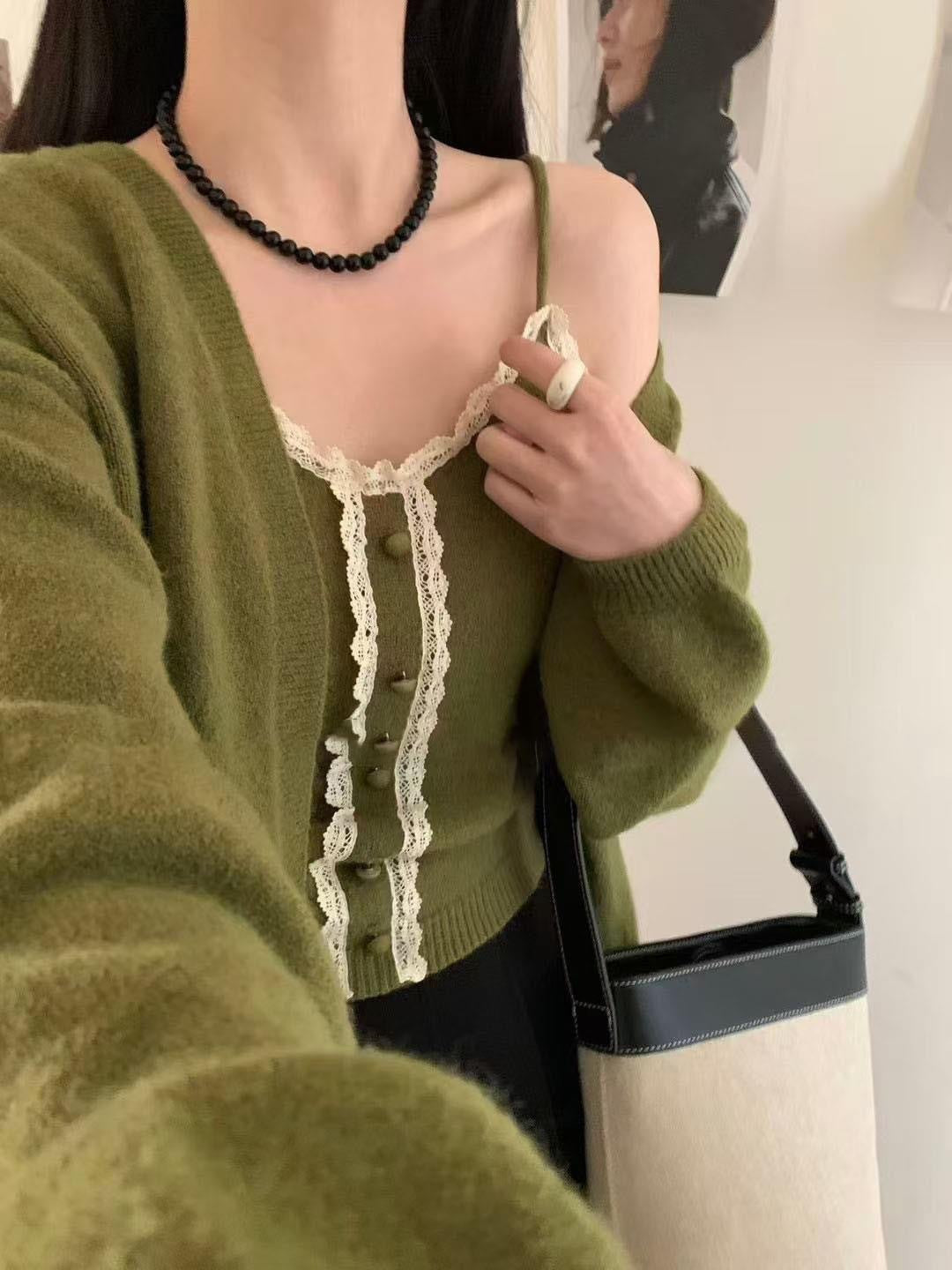 Women's Solid Color Sweater Cardigan Two-piece Suit