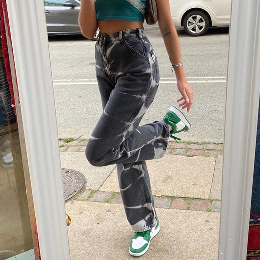 Women's Personality Tie-Dye High Waist Slim Straight-Leg Jeans