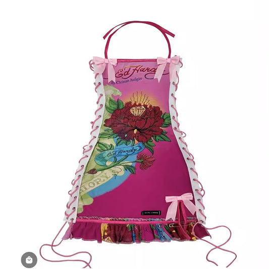 Printed Oil Painting Drawstring Tube Top Slip Dress