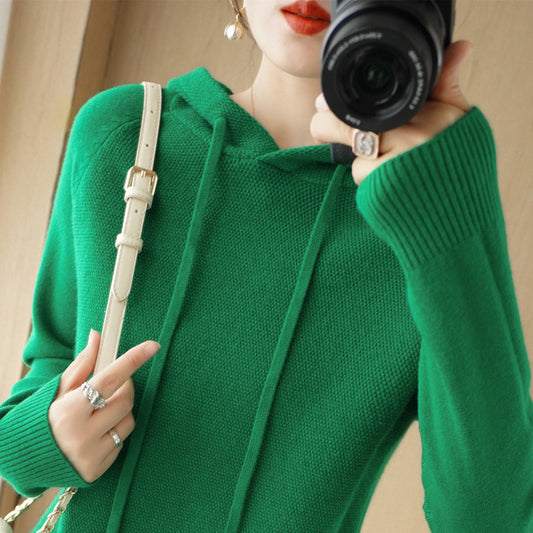 Thick Sweater Base Layer Coat Top Hooded Wool Knit Sweater