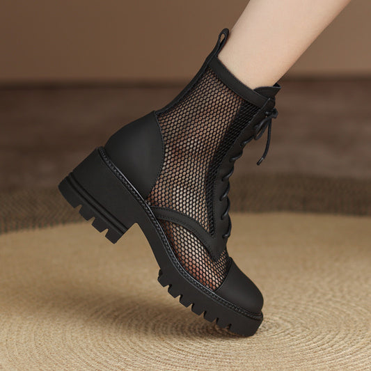 All-match Round Toe Chunky Heel Sandals Thin Leather Martin Boots