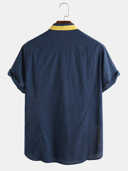 Colorblock Short Sleeve Fit Lapel Men's Shirt