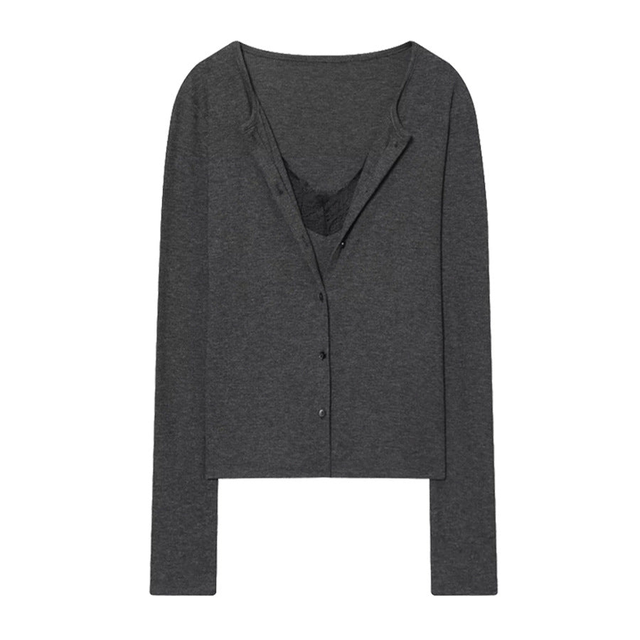 Women's Fake Two-piece Lace Base Layer Top