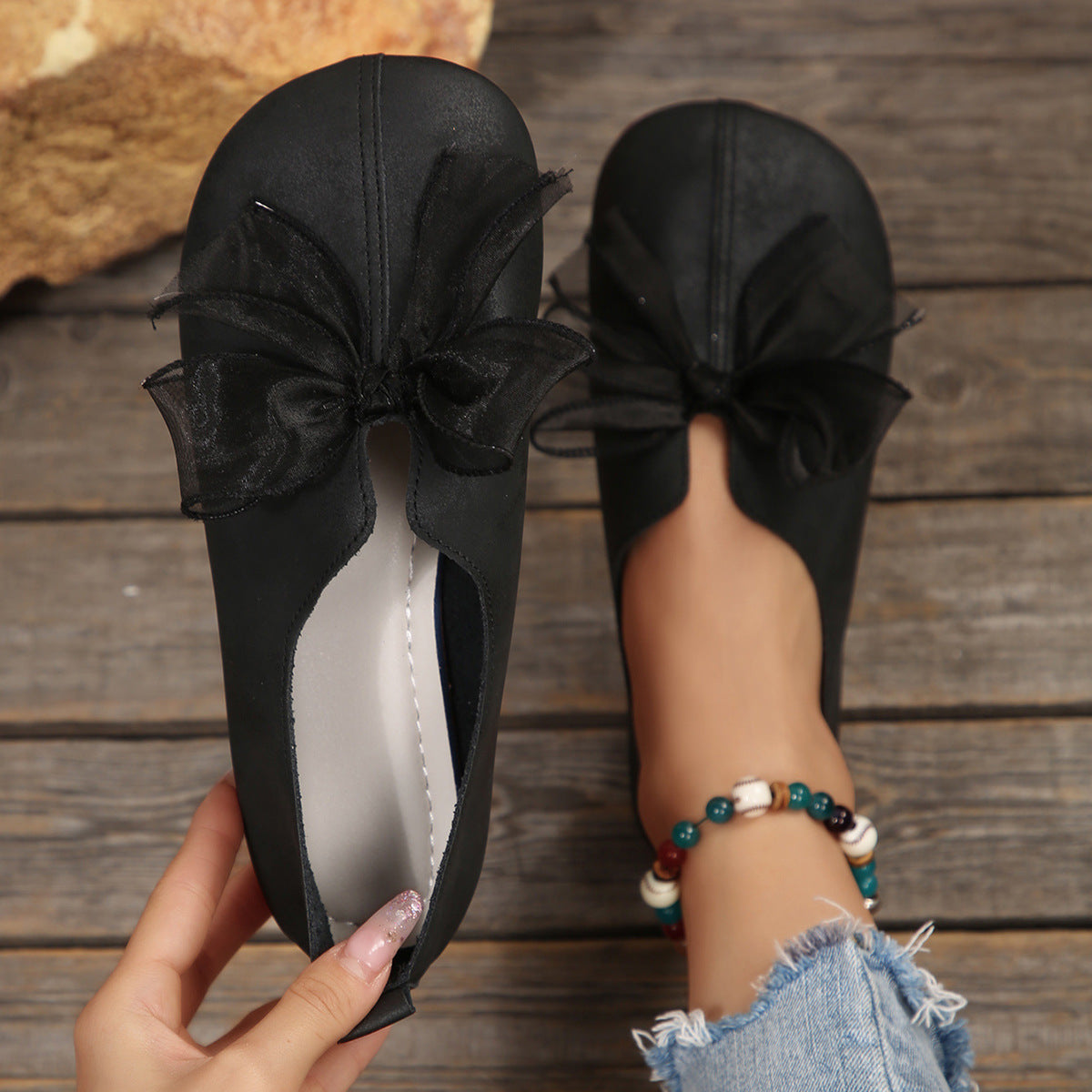 New Outdoor Round Head Soft Bottom Bowknot Decorative Mary Jane Shoes