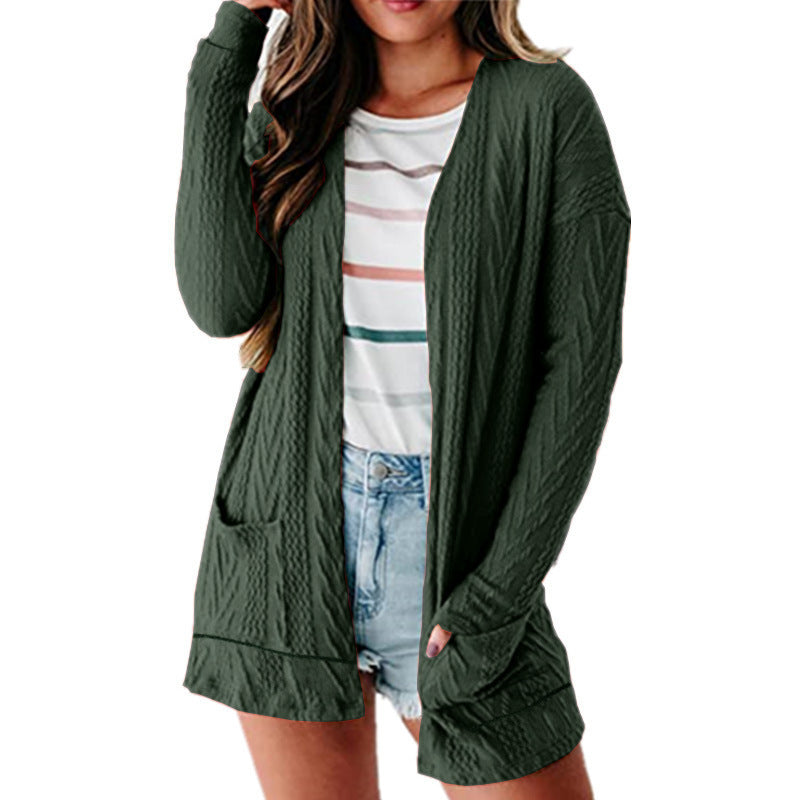 Loose-fitting Knitted Patchwork Sweater With Long Sleeves And A Cardigan-style Open Front