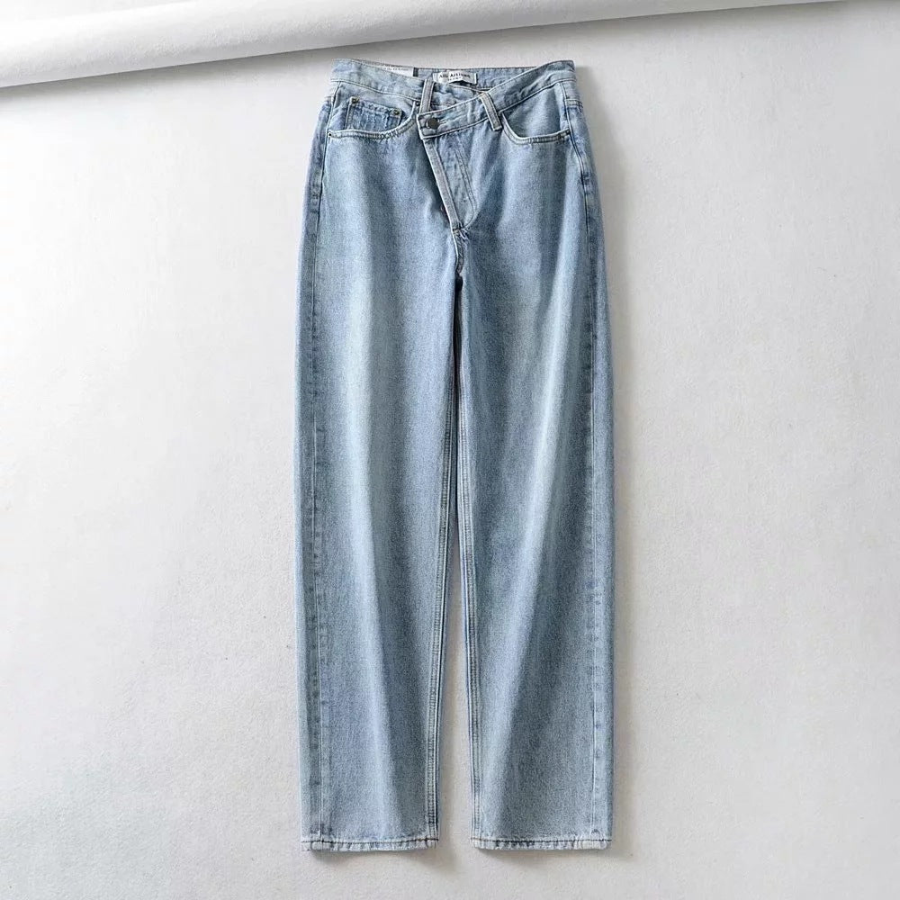 High Waist Denim Straight-leg Pants Ins European And American Style Old Pants Trousers