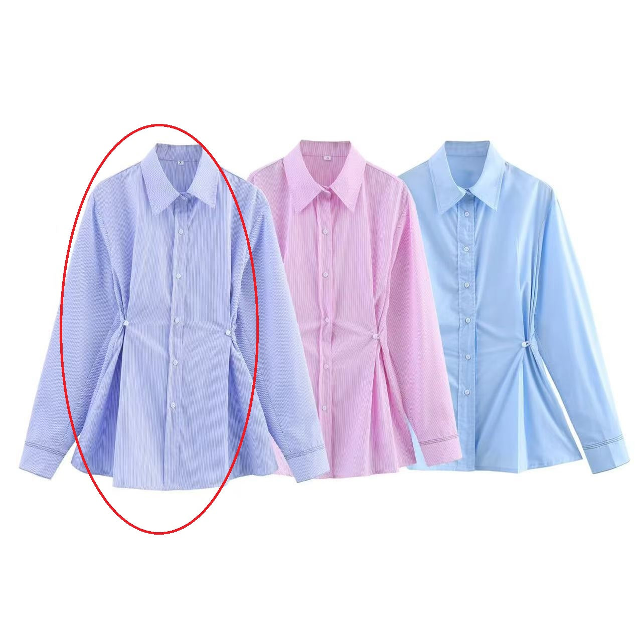 European And American Style French Fashion Waist Button Decoration Oxford Shirt