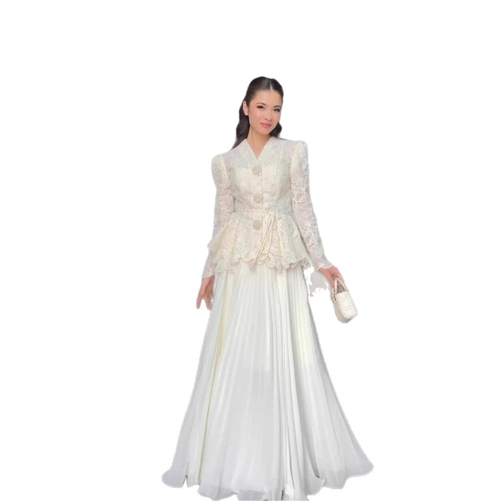 Elegant, Sophisticated Long-sleeve Dress And Skirt Set