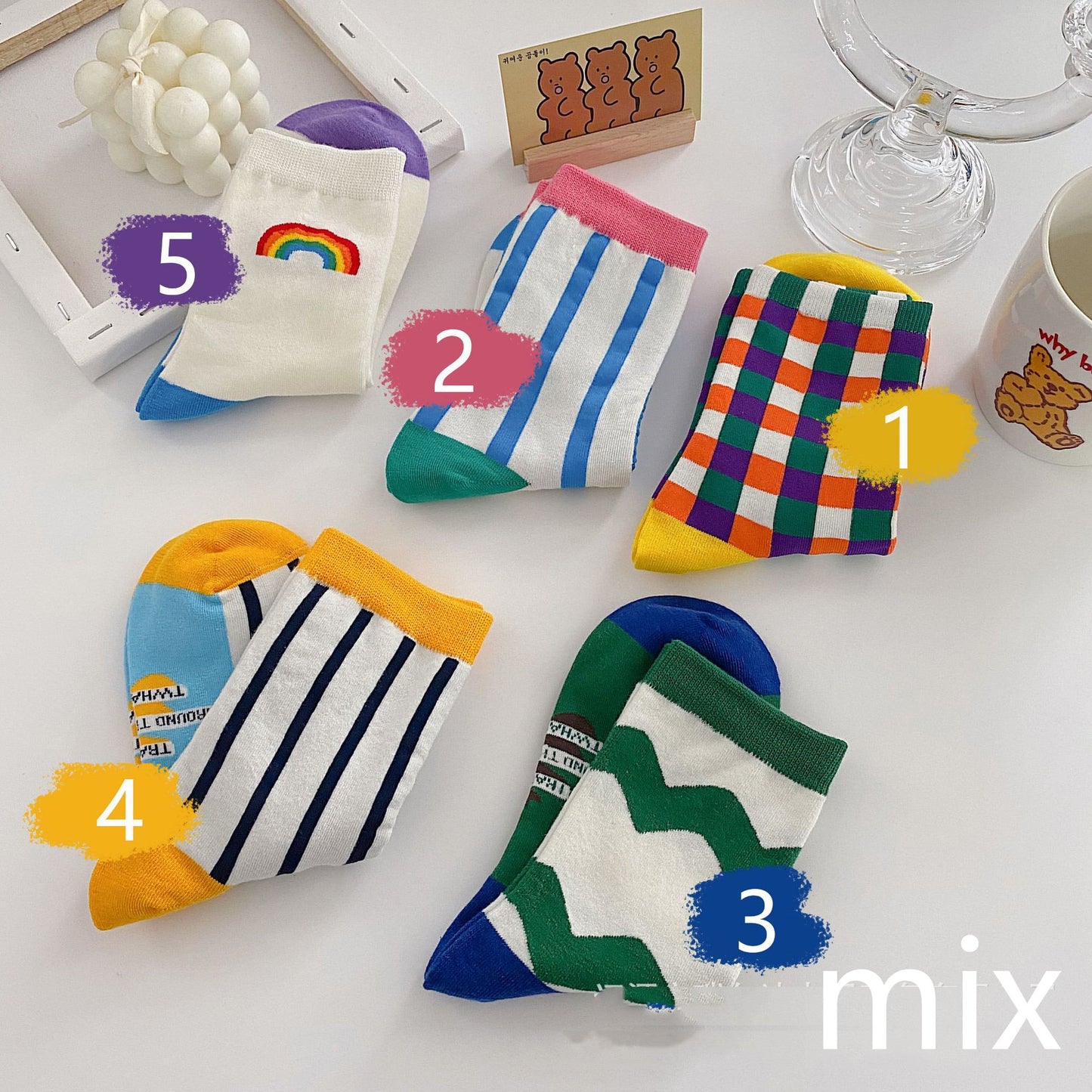 Women's Mid-tube Check Vertical Stripe Socks
