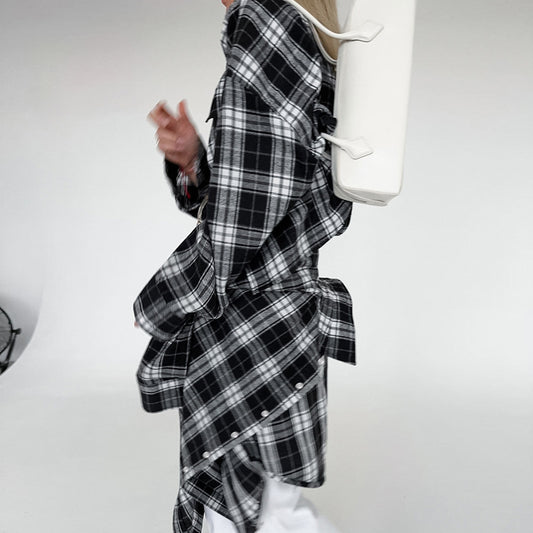 Black And White Lattice Pattern Shirt Loose-fitting Women's