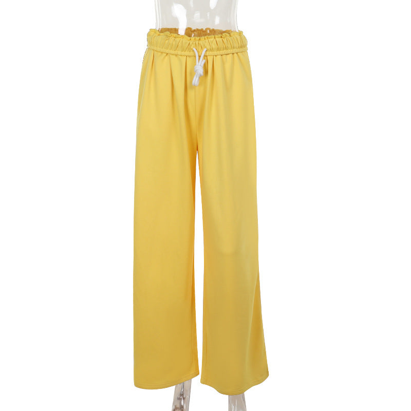 Fashion Style Simple Casual All-match Drawstring Stretchy Wide-leg Sweatpants