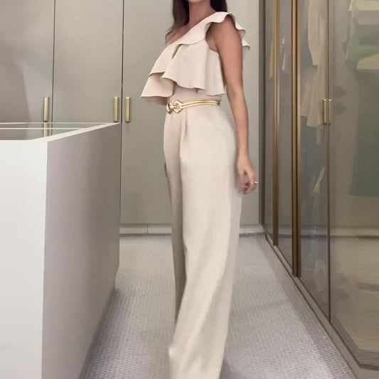 Women's Solid Color Design Irregular Ruffled Slim Fit Bodysuit