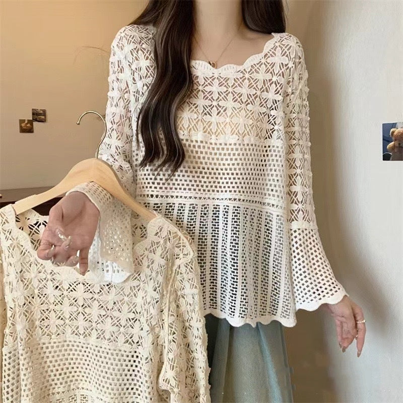 Beach Vacation Hollow-Out Crochet Blouse Top