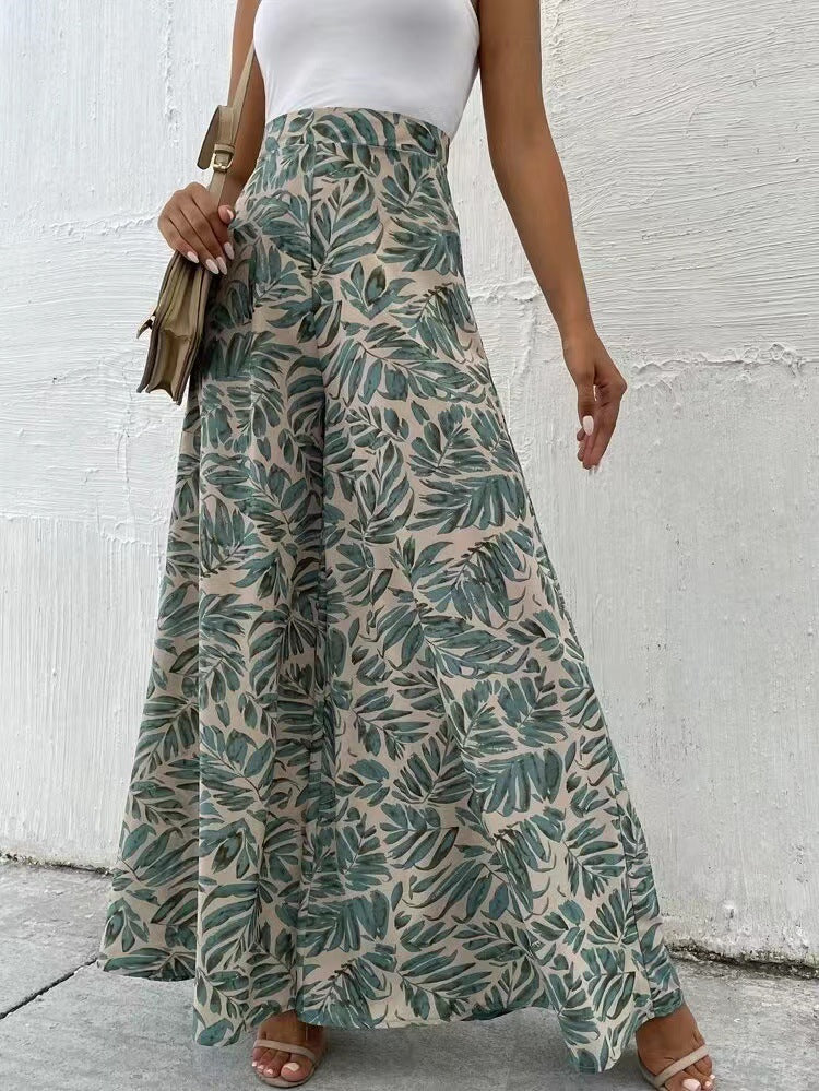Fashionable Chiffon Floral Wide-leg Pants For Women