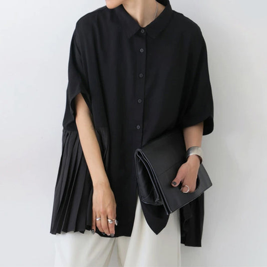 Batwing Sleeve Single-breasted Pleated Shirt